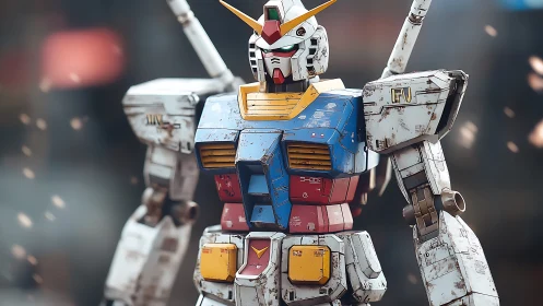 Photoreal mecha bust with weathered panel armor rendering.