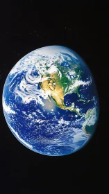 Earth from space reveals illuminated Americas against deep void