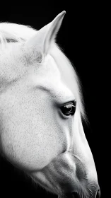 Profile view shows detailed white horse head on black