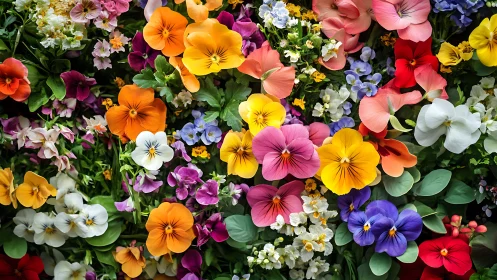 Floral arrangement displaying multiple pansy and primrose cultivars