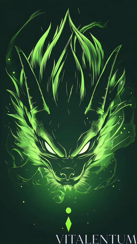 Emerald flame fox spirit glows in a neon dreamstorm.
