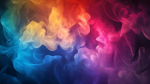 Multicolored digital smoke plumes blend across dark background.