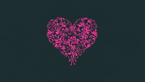 Ornamental Floral Heart Against Dark Teal Background.