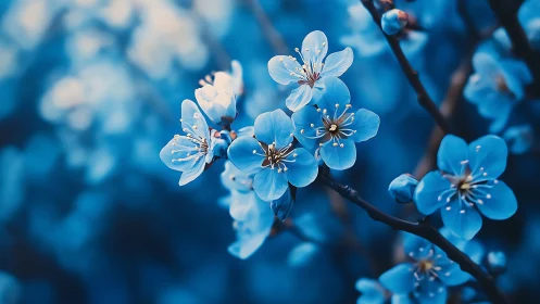 Delicate Blue Blossoms Glow With Dewdrops in Spring Light.