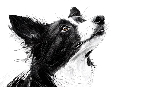 Border collie portrait in crisp monochrome vector style.
