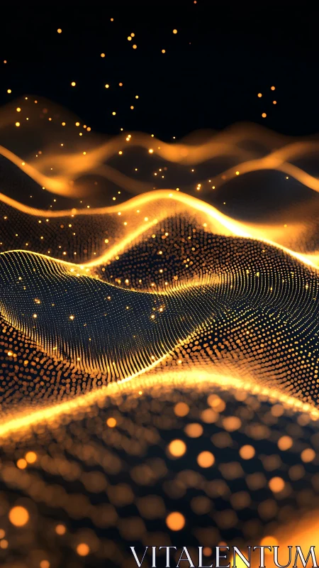 Luminous data dunes rippling with golden particle fire.