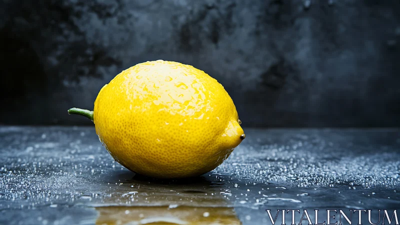 High-contrast macro study of wet lemon on textured dark surface