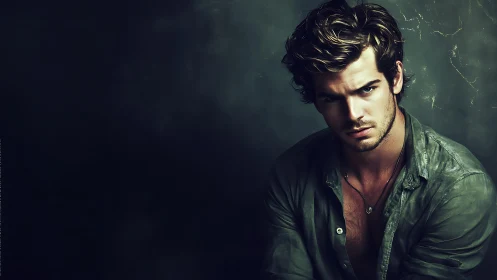 Moody cinematic portrait of pensive man in directional light.