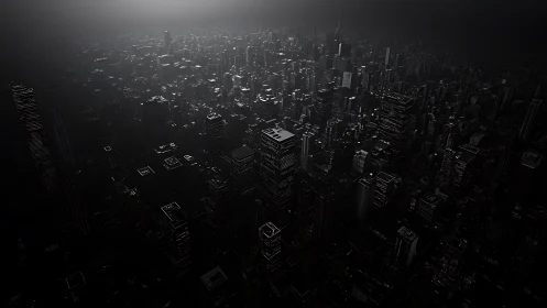 Moody night skyline emerges from a dense urban sprawl.