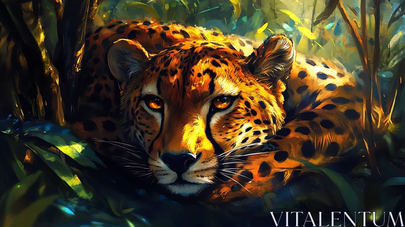 Spotted Leopard in Forest Setting with Warm Lighting