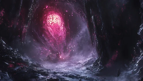 Mystic cavern glows with a radiant, otherworldly pink light