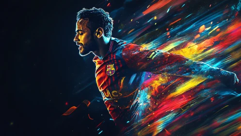 Dynamic footballer portrait in neon motion blur streaks