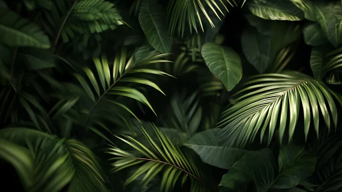 Velvet jungle fronds whisper quietly in sculpted green light