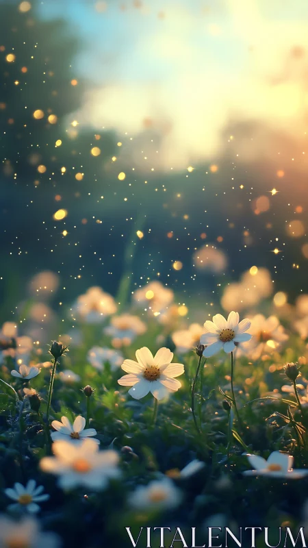 White Daisies in Soft Golden Sunlight.