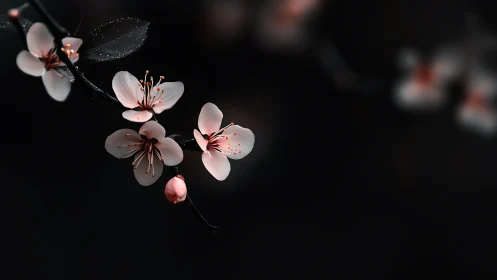 Delicate Cherry Blossoms Against Dark Background.