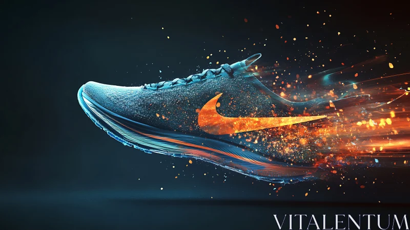 Rendered athletic shoe dissolves into abstract light trails