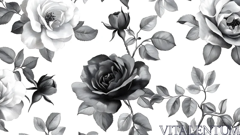 Grayscale Rose Garden: Monochromatic Floral Symphony.