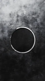 Central metallic ring anchors a monochrome grunge surface study