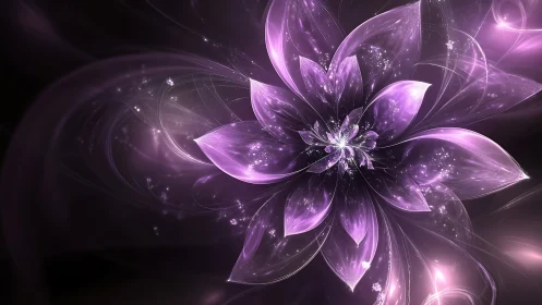 Luminous fractal flower blooms in radiant violet light