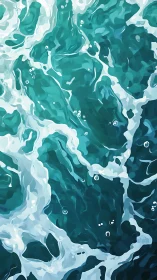 Foaming turquoise sea surface rendered in stylized detail