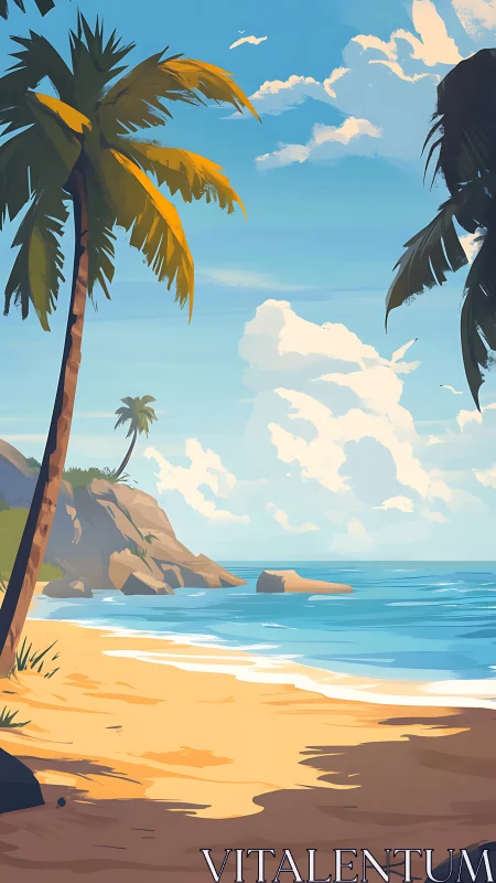 Tropical Respite: Where Palm Shadows Dance on Sunlit Shores.