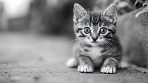 Monochromatic Portrait of Tabby Kitten with Enhanced Whisker Definition