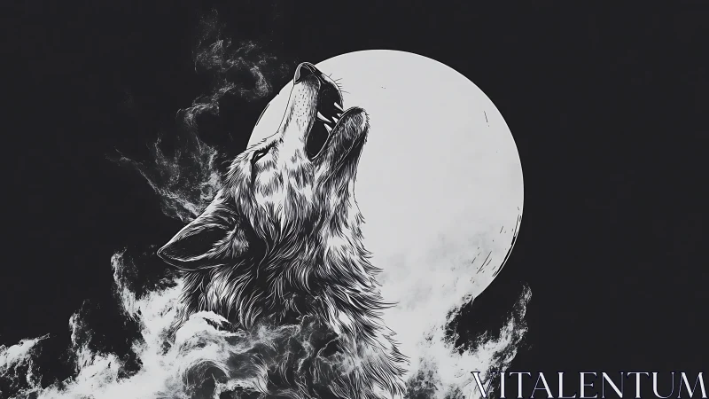 Moonlit wolf lifts its voice in a swirling night of smoke