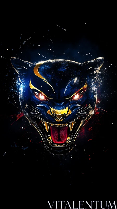 Ferocious neon panther head with glowing eyes emblem.