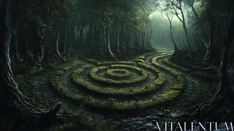 Verdant Forest Sanctuary: Mystical Spiral Moss Formations Path.