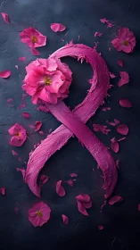 Pink Ribbon Symbol with Flowers on Dark Background