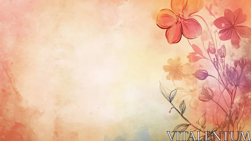 Watercolor Florals Against Warm Gradient Background.