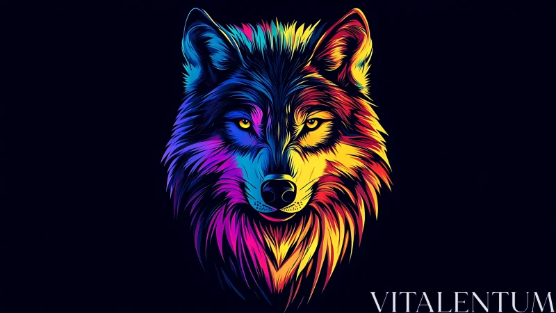 Neon gradient wolf portrait rendered in high-contrast vector style