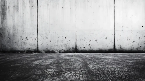 Monochrome concrete wall and floor with industrial surface patina.