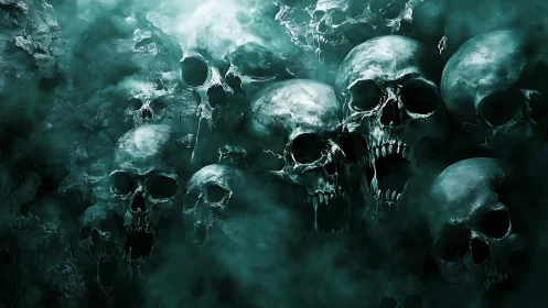 Clustered spectral skulls emerge from dense emerald mist