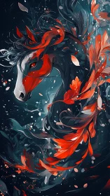 Crimson Spirit Horse Dancing Through Midnight Petals.