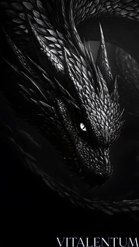 Nocturnal obsidian dragon rendered with high contrast detail.