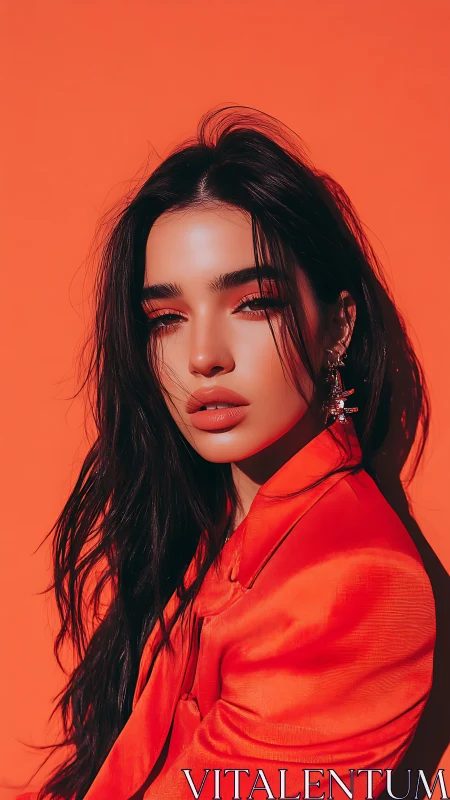 High-saturation portrait with monochrome orange palette and soft focus