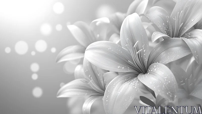 Monochromatic lilies with dewdrops in soft focus.