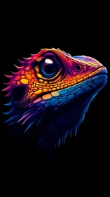 Stylized lizard head profile uses high contrast neon colors