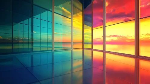 Prismatic horizon room where ocean sunsets refract quietly.