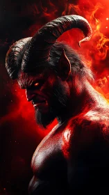 Infernal horned entity in high-contrast pyro-chiaroscuro profile.