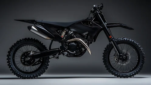 Matte black enduro motorcycle in studio side profile view.
