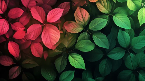 Digital foliage gradient with dual-toned opposing leaf arrays.