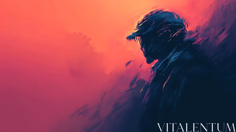 Silhouetted figure in cap against abstract warm gradient.
