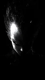 High-contrast anime villain portrait in stark chiaroscuro style.