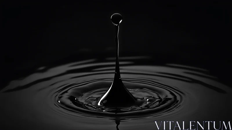 Single dark liquid drop column with circular surface ripples.