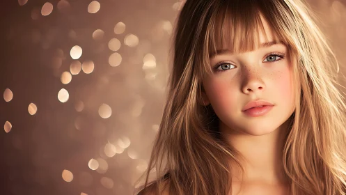 Young Girl Portrait. Warm Golden Bokeh Lighting.