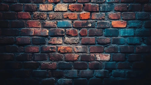 Rustic Red Brick Wall with Dramatic Lighting in Urban Style.