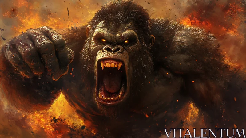 Titanic flaming gorilla charge in explosive digital fury.
