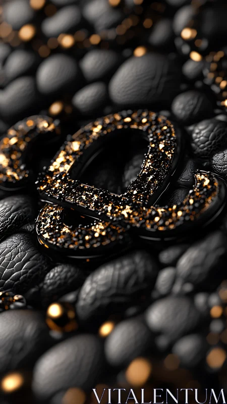 Black luxury ampersand with gold glitter on pebbled leather.